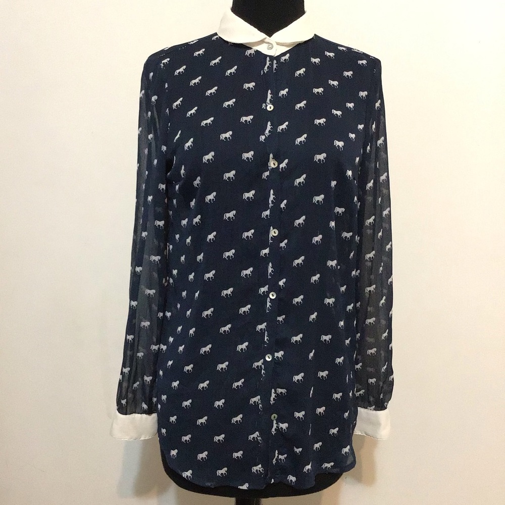 Zara Unicorn Print Button Down Top